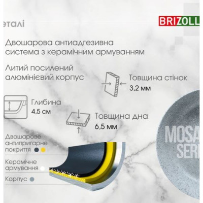 Сковорода Brizoll Mosaic soft touch 22x4,5 см антипригарное покрытие 53-2245