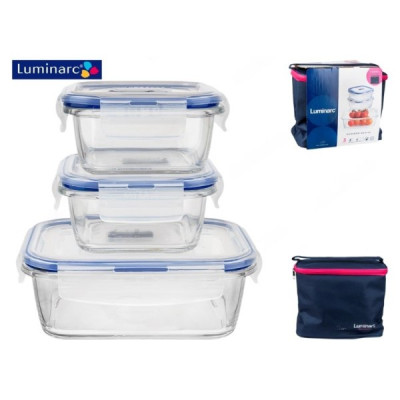 Набор емкостей для еды Luminarc Pure Box Active (2x380мл квадр. + 820мл прям.) 3 пр + сумка P8002 Набор емкостей для еды Luminarc Pure Box Active (2x380мл квадр. + 820мл прям.) 3 пр + сумка P8002