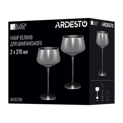 Набор бокалов для шампанского Ardesto Black Mars Avior 270 мл 2 пр серо-прозрачный AR2627GR Набор бокалов для шампанского Ardesto Black Mars Avior 270 мл 2 пр серо-прозрачный AR2627GR