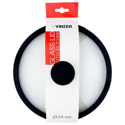 Крышка c силиконовым ободом Vinzer 24 см, жаростойкое стекло, черный (арт. 50246)