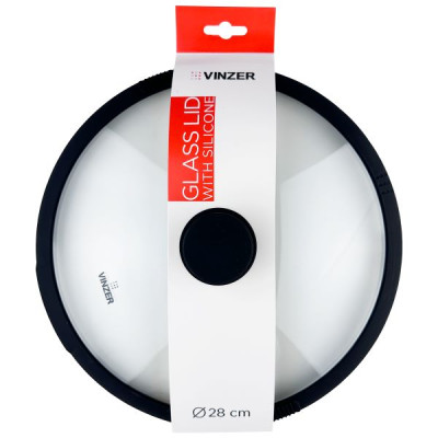 Крышка c силиконовым ободом Vinzer 28 см, жаростойкое стекло, черный (арт. 50248)