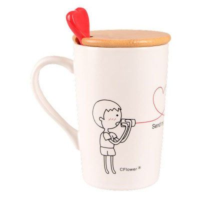 Кружка Led Love Is B 360 мл с бамбуковой крышкой и ложкой, фарфор (арт. B060493)