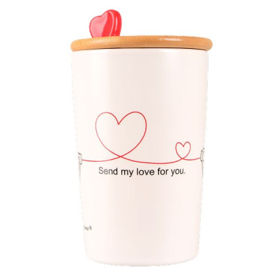 Кружка Led Love Is B 360 мл с бамбуковой крышкой и ложкой, фарфор (арт. B060493)
