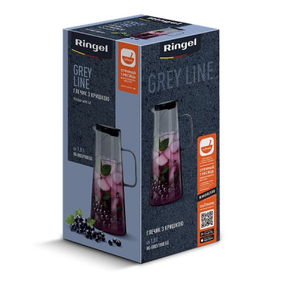 Кувшин с крышкой 1,8 л Ringel Grey Line, боросиликатное стекло (арт.RG-0003/1800)