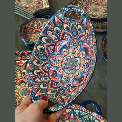 Салатник овальный с двумя ручками Olens Мальована 500 мл, керамика, синий (арт. 8030-450) Салатник овальный с двумя ручками Olens Мальована 500 мл, керамика, синий (арт. 8030-450)