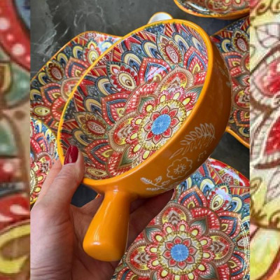 Салатник круглый с ручкой Olens Мальована 500 мл, керамика, желтый (арт. 8030-478) Салатник круглый с ручкой Olens Мальована 500 мл, керамика, желтый (арт. 8030-478)
