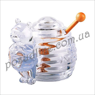 Банка для меда с деревянной ложкой Мишка 12х14 см 355-058