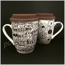 Кружка фарфор 320 мл дек."Hot  Coffee" с крышкой 76040149