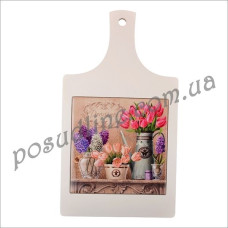 Доска Весенние цветы 21,5x17,5 см керамика+дерево 072-027
