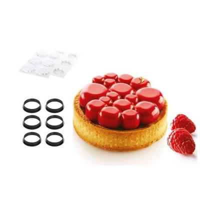 Форма силиконовая Silikomart Ø70 мм h=11 мм +6 колец (d=80 мм h=20 мм) KIT TARTE RING PARADIS D8