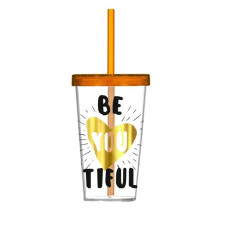 Стакан с трубочкой Herevin 660 мл Gold Be You 161448-008