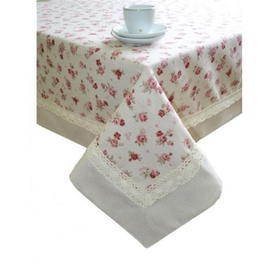 Скатерть Прованс Red Rose 220x140 см с кантом и кружевом 003786