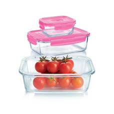 Набор емкостей для еды Luminarc Pure Box Active Pink (380мл+820мл+1220мл прям.) 3 пр+сумка P9972