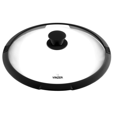 Крышка c силиконовым ободом Vinzer 28 см, жаростойкое стекло, черный (арт. 50248)