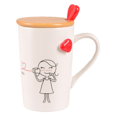 Кружка Led Love Is B 360 мл с бамбуковой крышкой и ложкой, фарфор (арт. B060493)