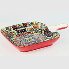 Салатник с ручкой квадратный Olens Мальована красный 23x16x3 см 8030-464