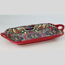 Блюдо прямоугольное с ручками Olens Мальована красное 32,5x17 см 8030-469