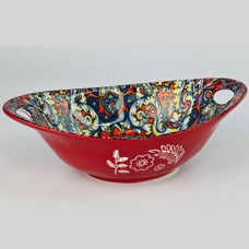 Салатник овальный с ручками Olens Мальована красный 23x15x7 см, 500 мл 8030-463