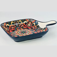 Салатник с ручкой квадратный Olens Мальована синий 23x16x3 см 8030-451