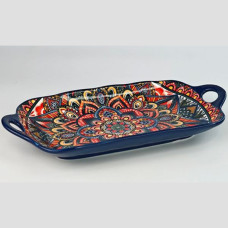 Блюдо прямоугольное с ручками Olens Мальована синее 32,5x17 см 8030-458