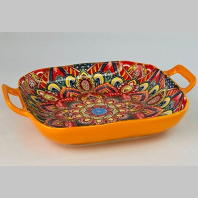 Салатник квадратный с двумя ручками Olens Мальована 18,5x18,5 см, керамика, желтый (арт. 8030-475)